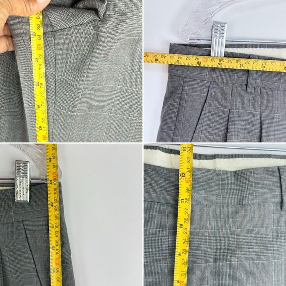 Mens Gray Plaid Pleated Cuffed Wool Dress Pants Size 34 X 32 - Picture 10 of 15